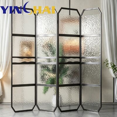 Custom Stainless Steel Water Ripple Glass Folding Partition Screen For Interior