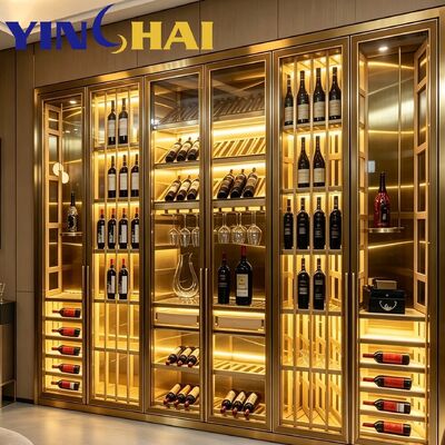 Stainless Steel Normal Temperature Glass Wine Showcase With Warm LED Lights