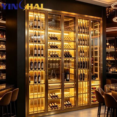 Stainless Steel Normal Temperature Glass Wine Showcase With Warm LED Lights