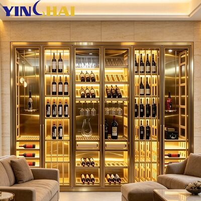 Stainless Steel Normal Temperature Glass Wine Showcase With Warm LED Lights