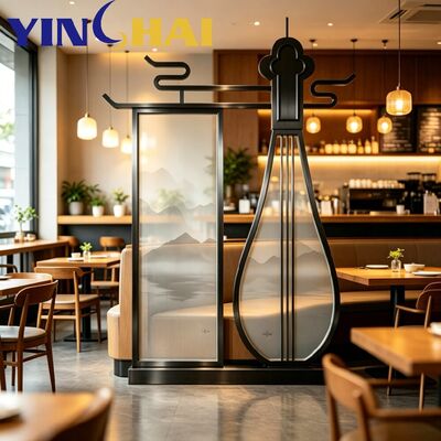 Custom Stainless Steel Chinese Style Pipa Partition With Frosted Glass