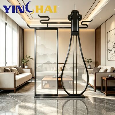 Custom Stainless Steel Chinese Style Pipa Partition With Frosted Glass