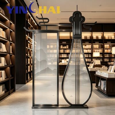 Custom Stainless Steel Chinese Style Pipa Partition With Frosted Glass