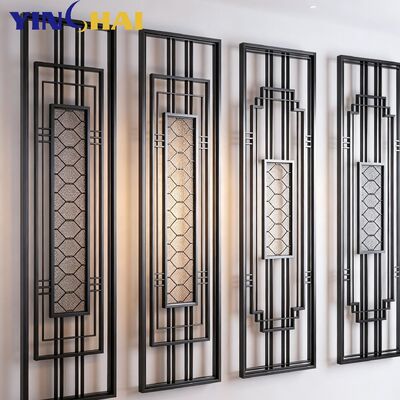 Custom Black Stainless Steel Screen Partition With Geometric Line Design