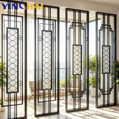 Custom Black Stainless Steel Screen Partition With Geometric Line Design