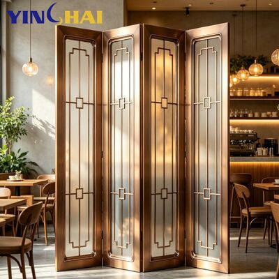 Custom Stainless Steel New Chinese Folding Partition Screen For Cafe Library