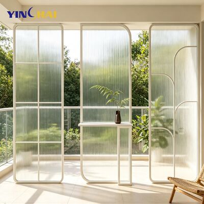 Custom Stainless Steel Rounded Arch Fluted Glass Folding Screen Partition 