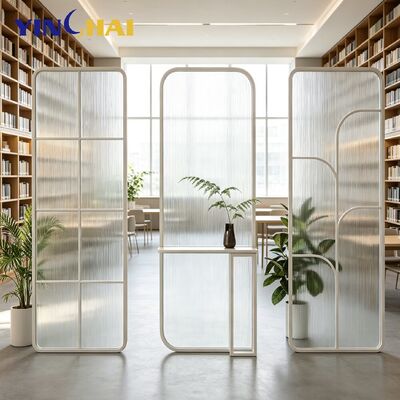 Custom Stainless Steel Rounded Arch Fluted Glass Folding Screen Partition 