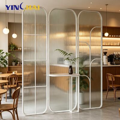 Custom Stainless Steel Rounded Arch Fluted Glass Folding Screen Partition 