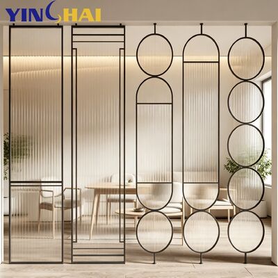  Custom Stainless Steel Fluted Glass Room Divider Screen for Interior Space