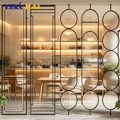  Custom Stainless Steel Fluted Glass Room Divider Screen for Interior Space