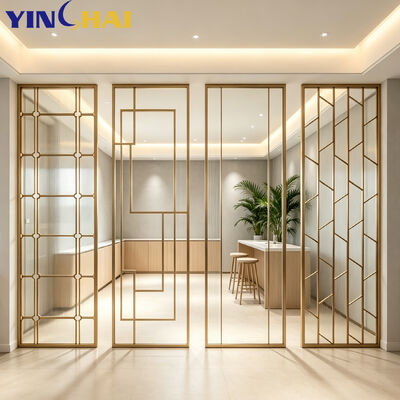 Custom Stainless Steel Reeded Glass Room Divider For Indoor Decoration