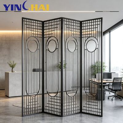 Stainless Steel Folding Screen Room Divider Modern Geometric Metal Partition
