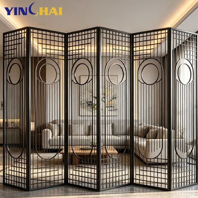  Stainless Steel Folding Screen Room Divider Modern Geometric Metal Partition