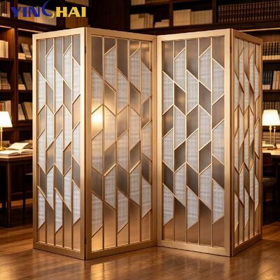 Custom Stainless Steel Folding Room Divider Screen With Decorative Inserts