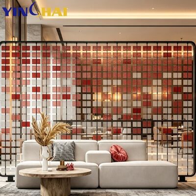 Custom Stainless Steel Frame Acrylic Mosaic Partition Screen Color Block Grid