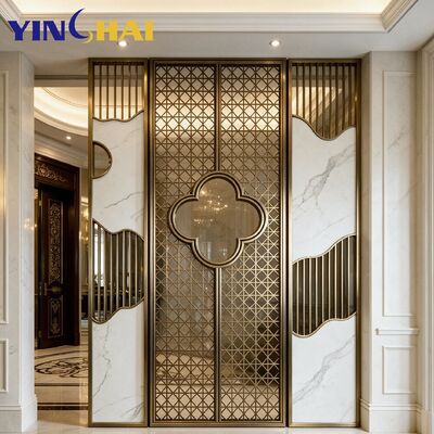 Custom Luxury Hollow Stainless Steel Marble Composite Entry Divider Screen