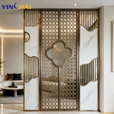 Custom Luxury Hollow Stainless Steel Marble Composite Entry Divider Screen