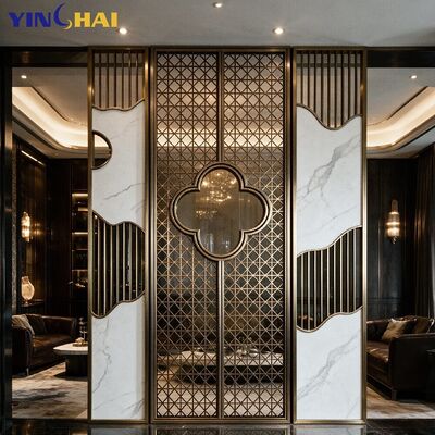 Custom Luxury Hollow Stainless Steel Marble Composite Entry Divider Screen