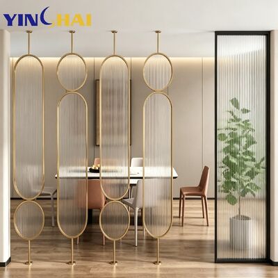 Custom Stainless Steel Gold Frame Oval Reed Glass  Screen Partition