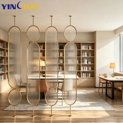 Custom Stainless Steel Gold Frame Oval Reed Glass  Screen Partition