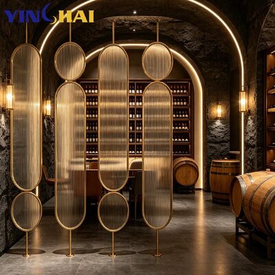 Custom Stainless Steel Gold Frame Oval Reed Glass  Screen Partition