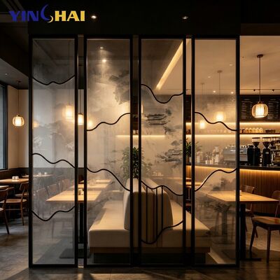Custom Stainless Steel Room Divider Screen Chinese Style Art Glass Partition