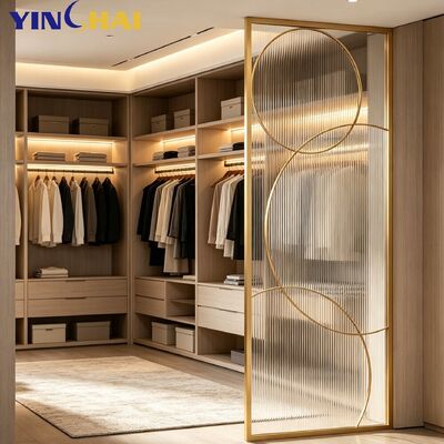 Custom Stainless Steel Screen Partition With Art Circular Metal Frame And Fluted Glass