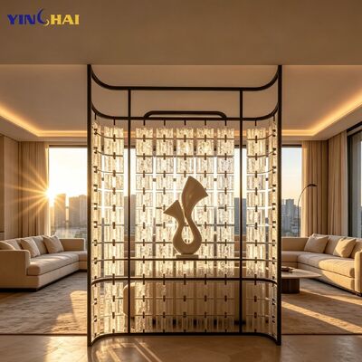Custom Stainless Steel Screen Partition With Hanging Textured Glass Blocks