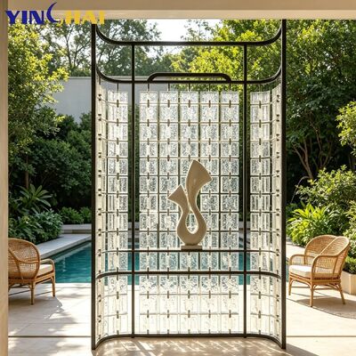 Custom Stainless Steel Screen Partition With Hanging Textured Glass Blocks