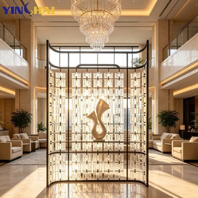 Custom Stainless Steel Screen Partition With Hanging Textured Glass Blocks
