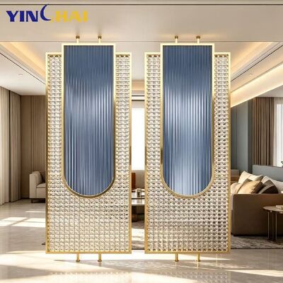 Custom Stainless Steel U Shape Crystal Mosaic Fluted Glass Screen Partition