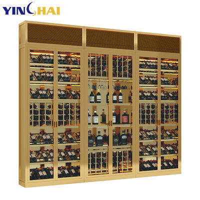 Built in Gold Frame Full Wall Wine Cooler Large Capacity LED Glass Door