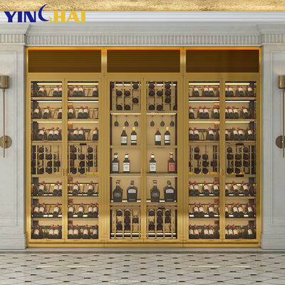 Built in Gold Frame Full Wall Wine Cooler Large Capacity LED Glass Door