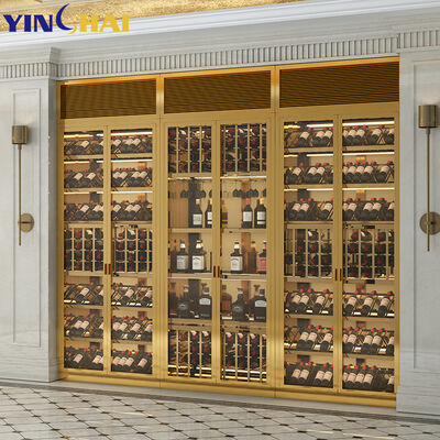 Built in Gold Frame Full Wall Wine Cooler Large Capacity LED Glass Door