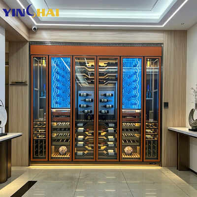 Built-in Multi-Zone Wine Cellar Tempered Glass LED Custom Storage Rack
