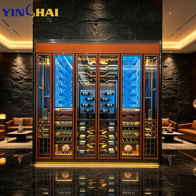Built-in Multi-Zone Wine Cellar Tempered Glass LED Custom Storage Rack