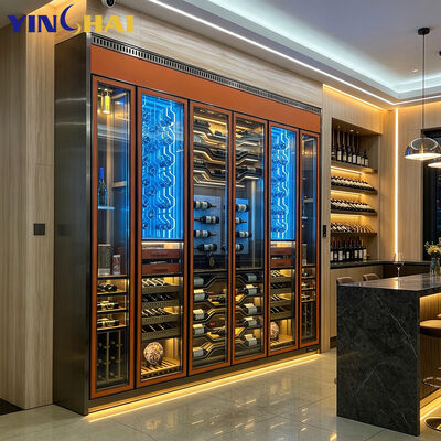 Built-in Multi-Zone Wine Cellar Tempered Glass LED Custom Storage Rack
