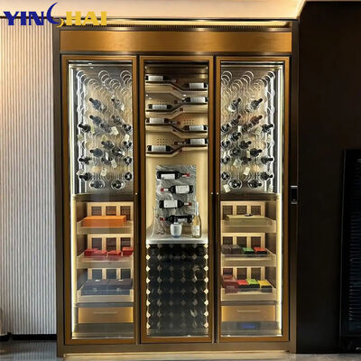 Stainless Steel Home Wine Cabinet 3-Door LED Glass Wine Storage