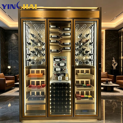 Stainless Steel Home Wine Cabinet 3-Door LED Glass Wine Storage