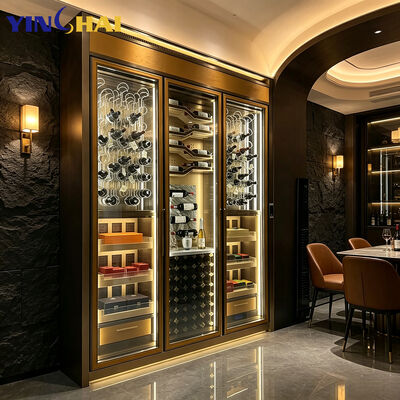 Stainless Steel Home Wine Cabinet 3-Door LED Glass Wine Storage