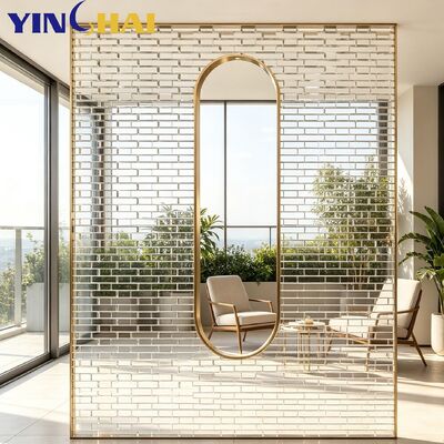Custom Stainless Steel Screen Partition With Glass Brick And Oval Hollow Frame 