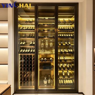 YINGHAI Custom Three Door Stainless Steel Wine Cabinet with LED Wooden Racks
