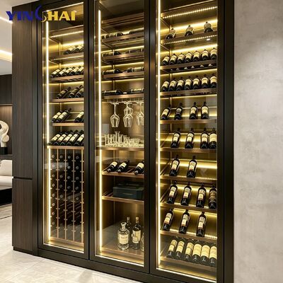YINGHAI Custom Three Door Stainless Steel Wine Cabinet with LED Wooden Racks