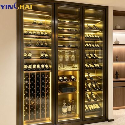 YINGHAI Custom Three Door Stainless Steel Wine Cabinet with LED Wooden Racks