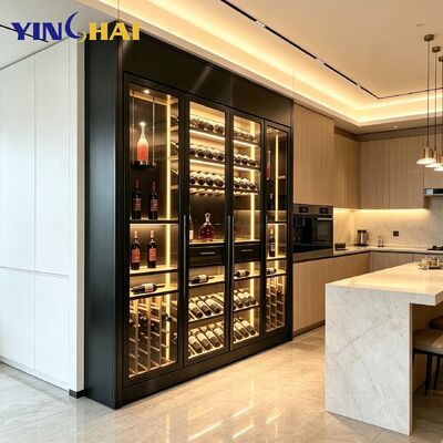 Custom Black Brushed Stainless Steel Constant Temperature Wine Cabinet Built In Design