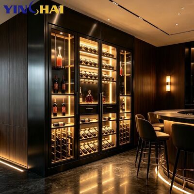 Custom Black Brushed Stainless Steel Constant Temperature Wine Cabinet Built In Design