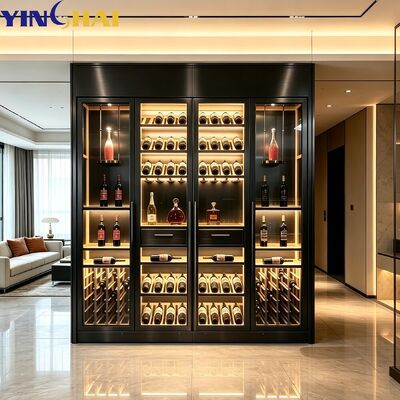 Custom Black Brushed Stainless Steel Constant Temperature Wine Cabinet Built In Design