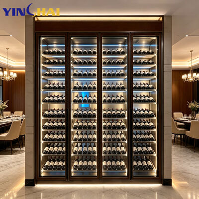 Custom Home Wine Display Cabinet Stainless Steel LED Glass Door Unit