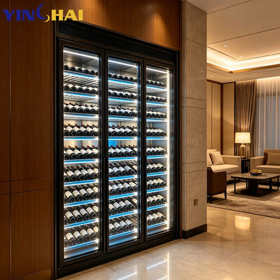 Custom Home Wine Display Cabinet Stainless Steel LED Glass Door Unit